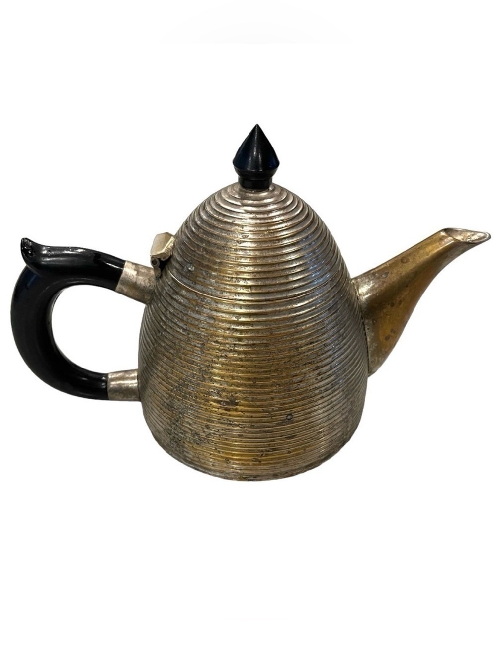 Silver ART DECO FLAIR TEA POT Beehive pattern Silver-plated